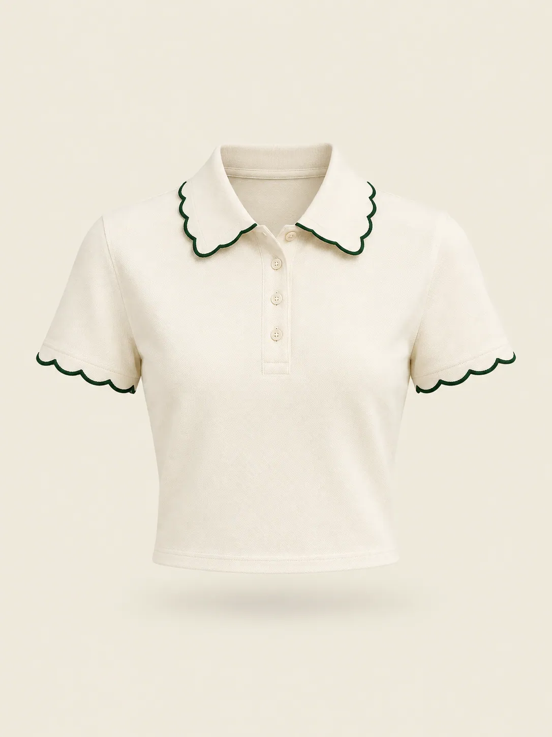Ace Scallop-Collar Polo in Chalk, front view