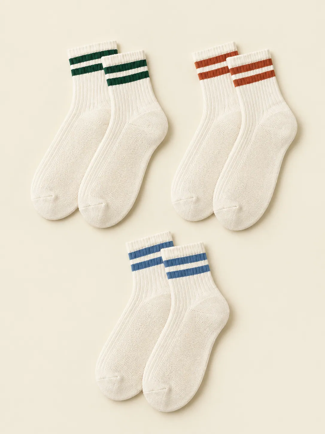 Ankle Sock Trio in Chalk, all pieces from another angle