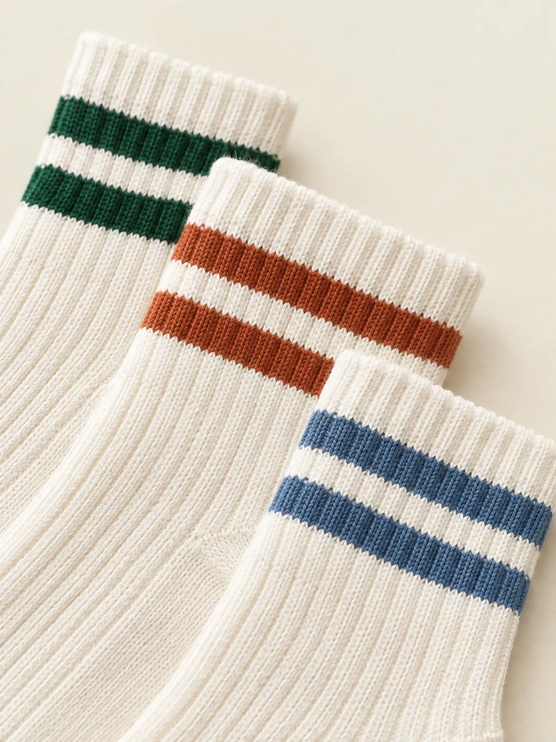 Ankle Sock Trio, close-up of the three striped cuffs