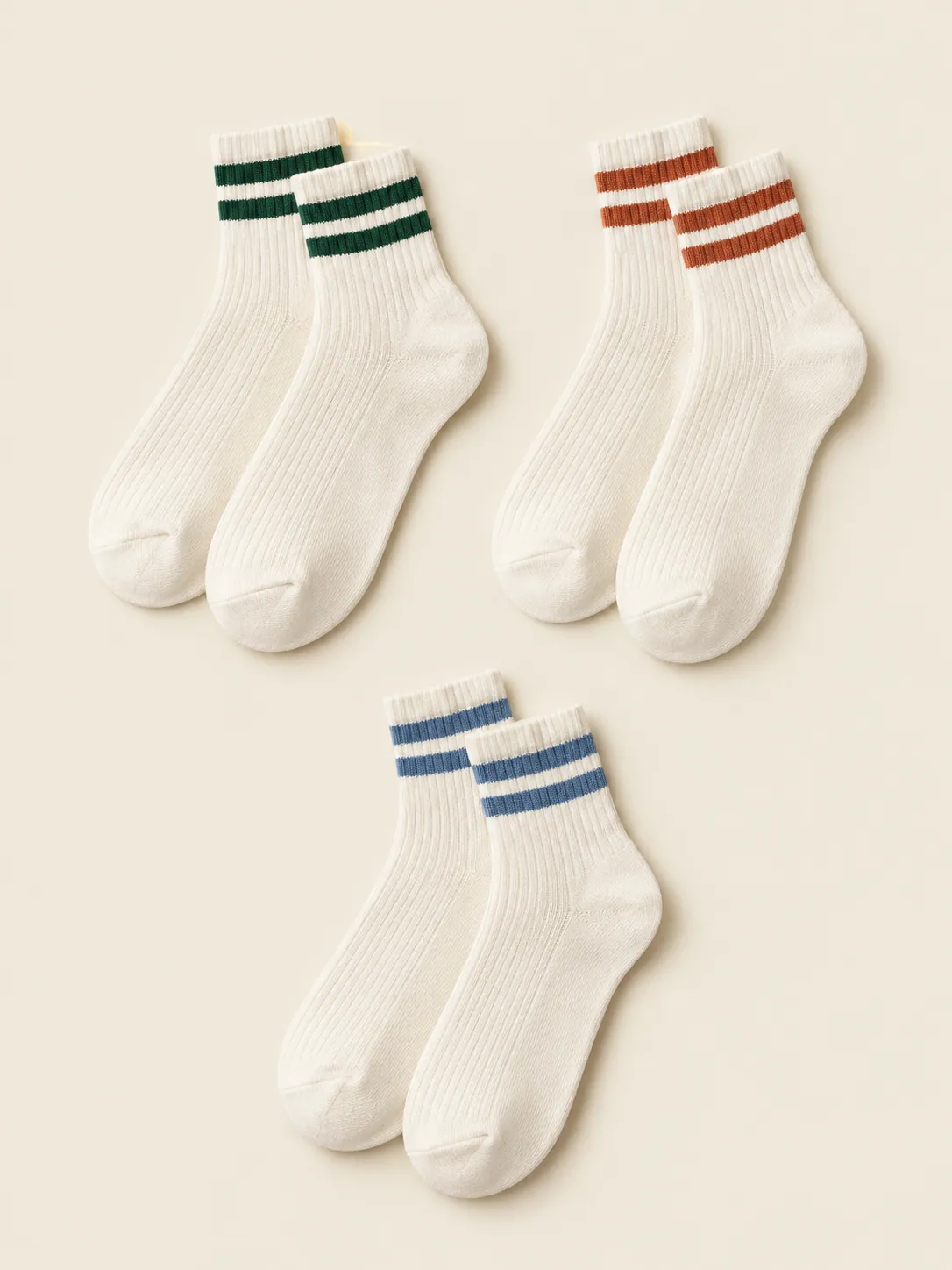 Ankle Sock Trio in Chalk, front view