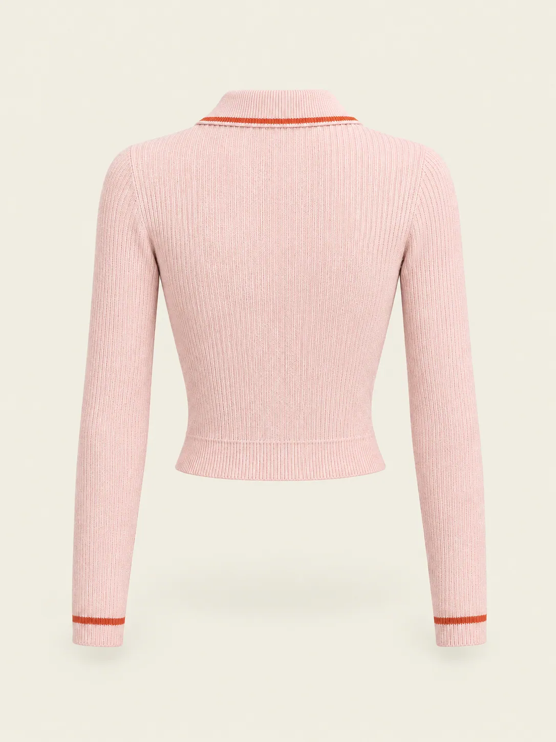 Collared Zip Cardigan in Blush, back view
