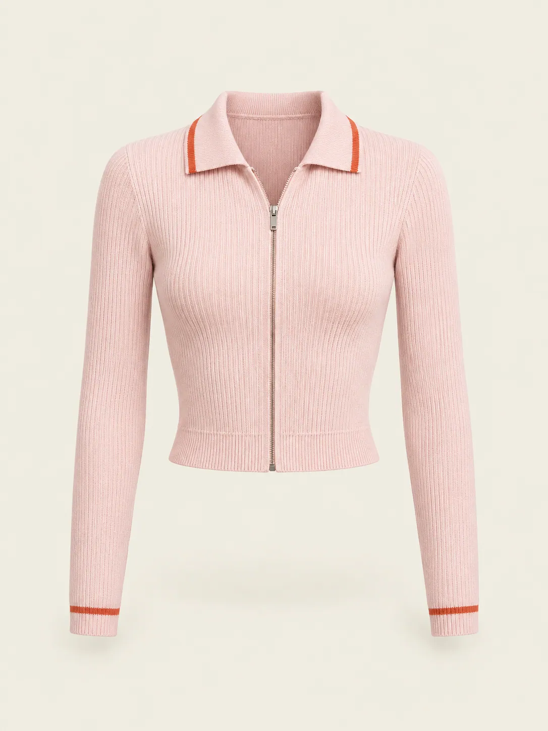 Collared Zip Cardigan in Blush, front view