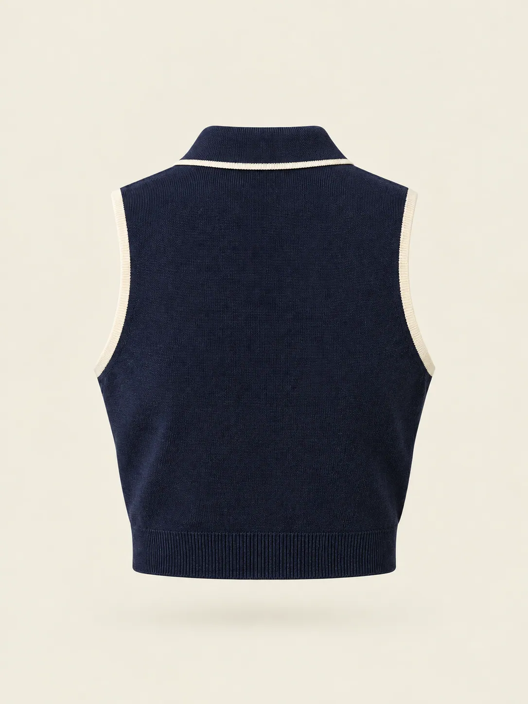 Collared Zip Gilet in Ink Navy, back view