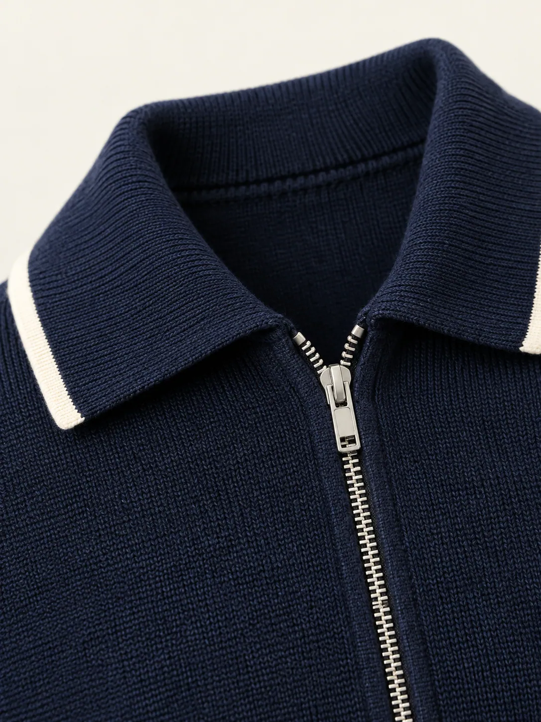 Collared Zip Gilet, close-up of the polo collar and zip top