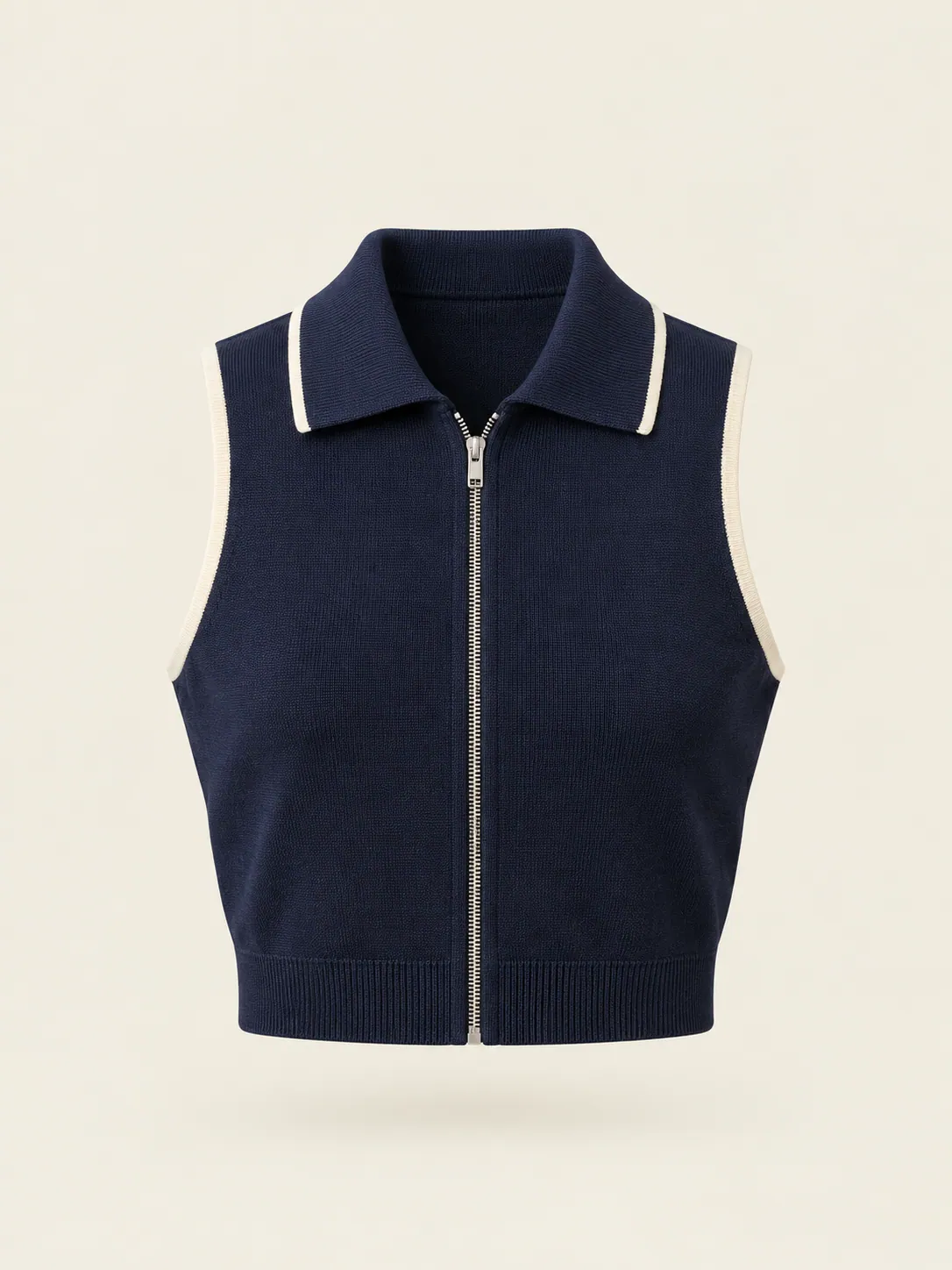 Collared Zip Gilet in Ink Navy, front view
