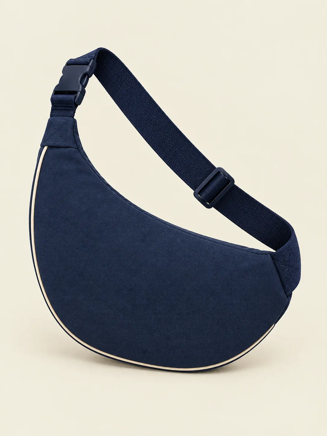 Curved Belt Sling in Ink Navy, back and side view