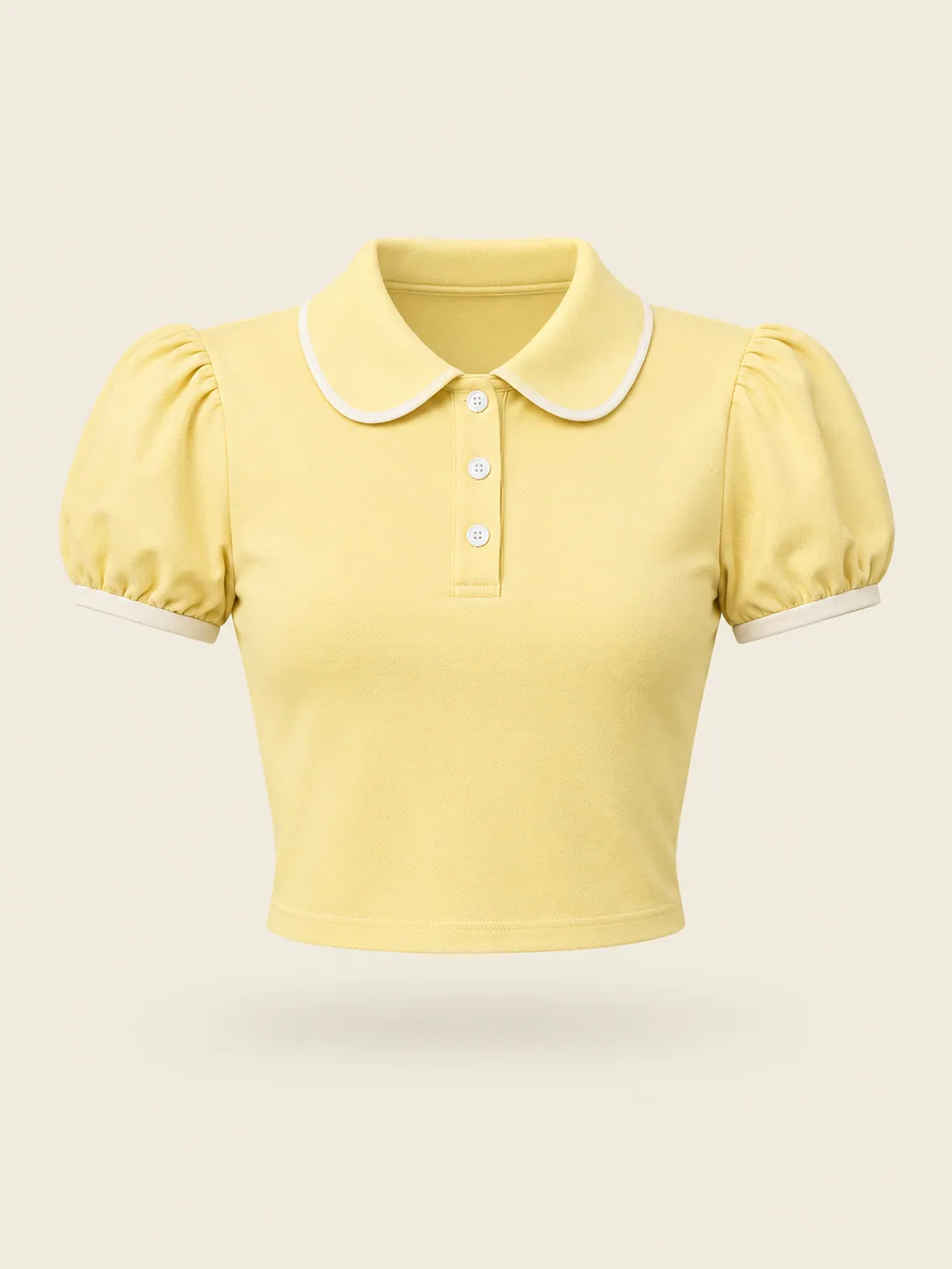 Deuce Puff-Sleeve Polo in Butter, front view