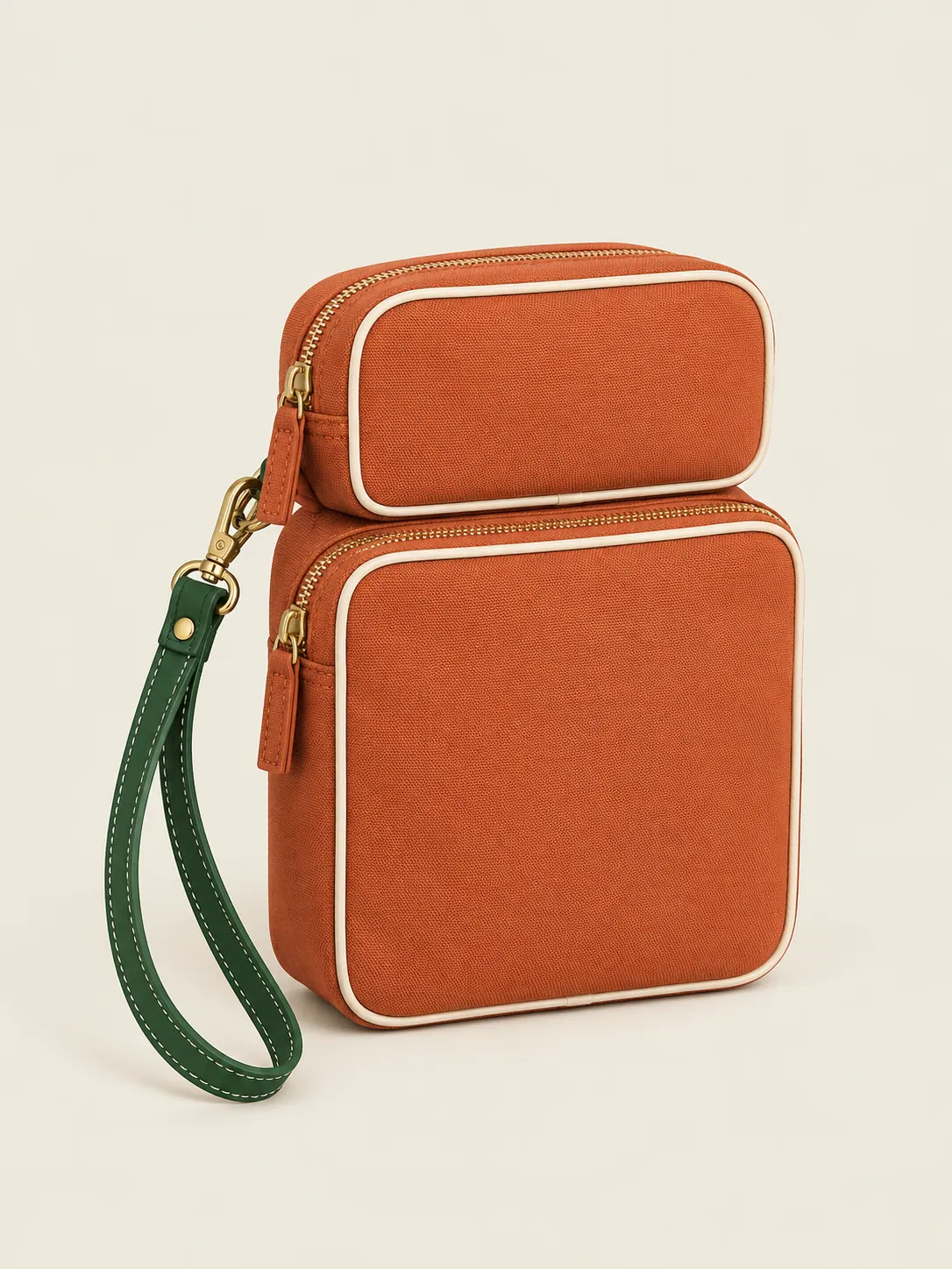 Double-Zip Box Wristlet in Clay, front view