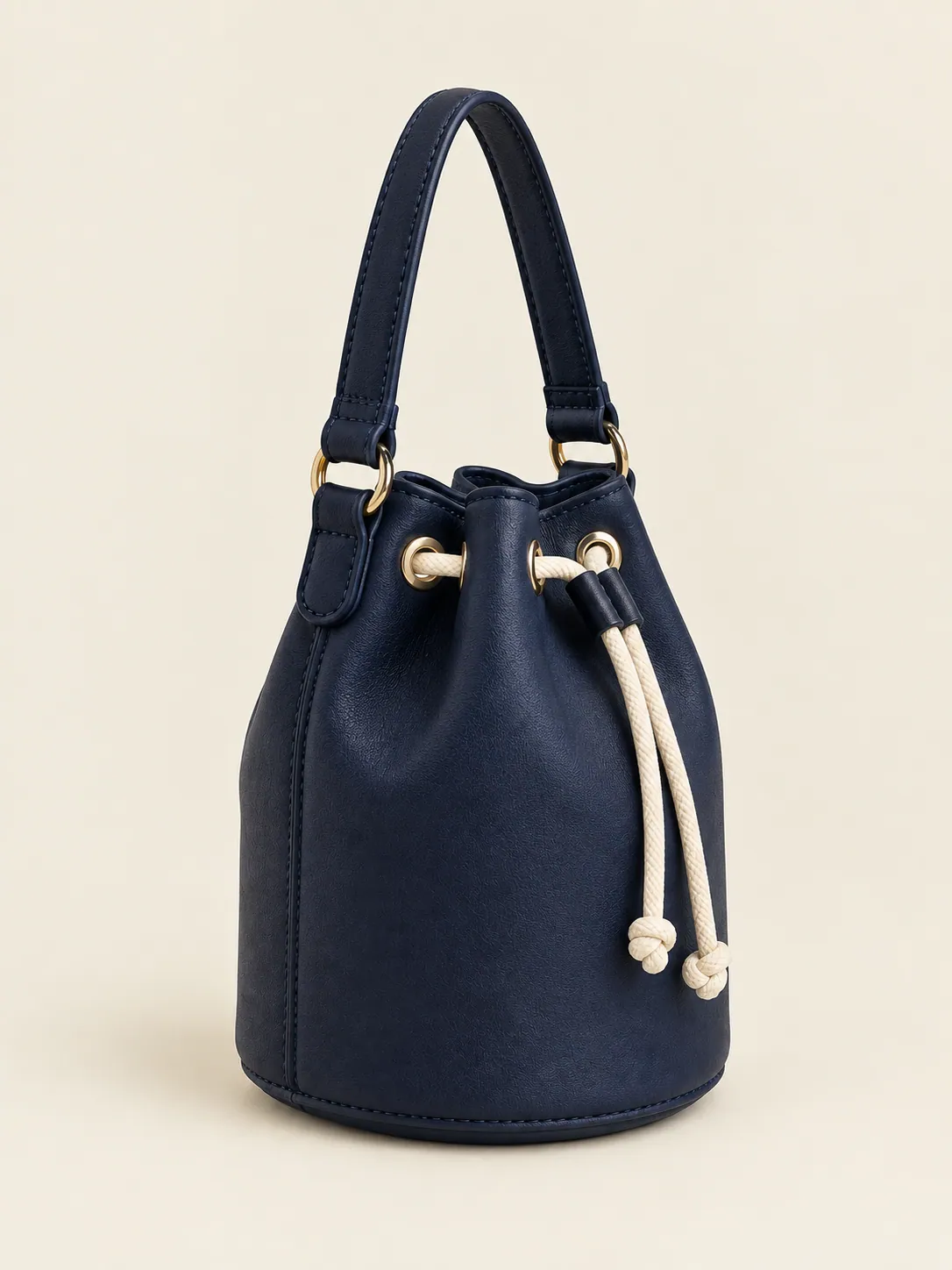 Drawstring Bucket Mini in Ink Navy, back and side view