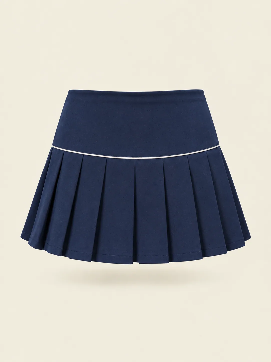 Drop-Waist Pleat Skort in Ink Navy, back view