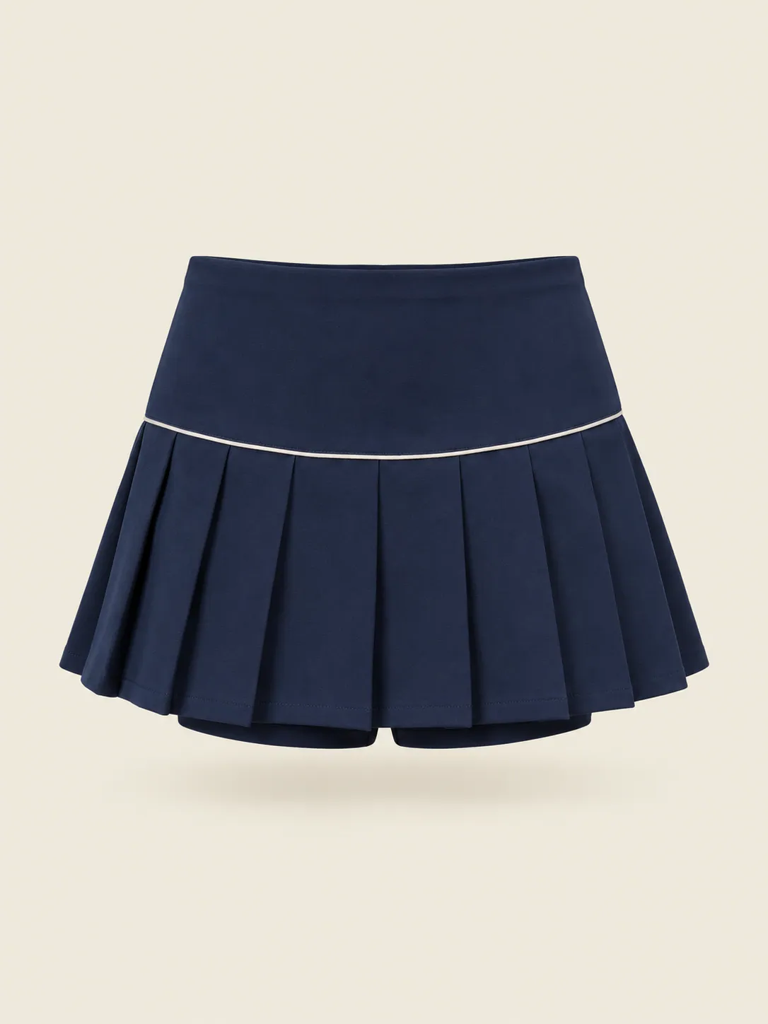Drop-Waist Pleat Skort in Ink Navy, front view