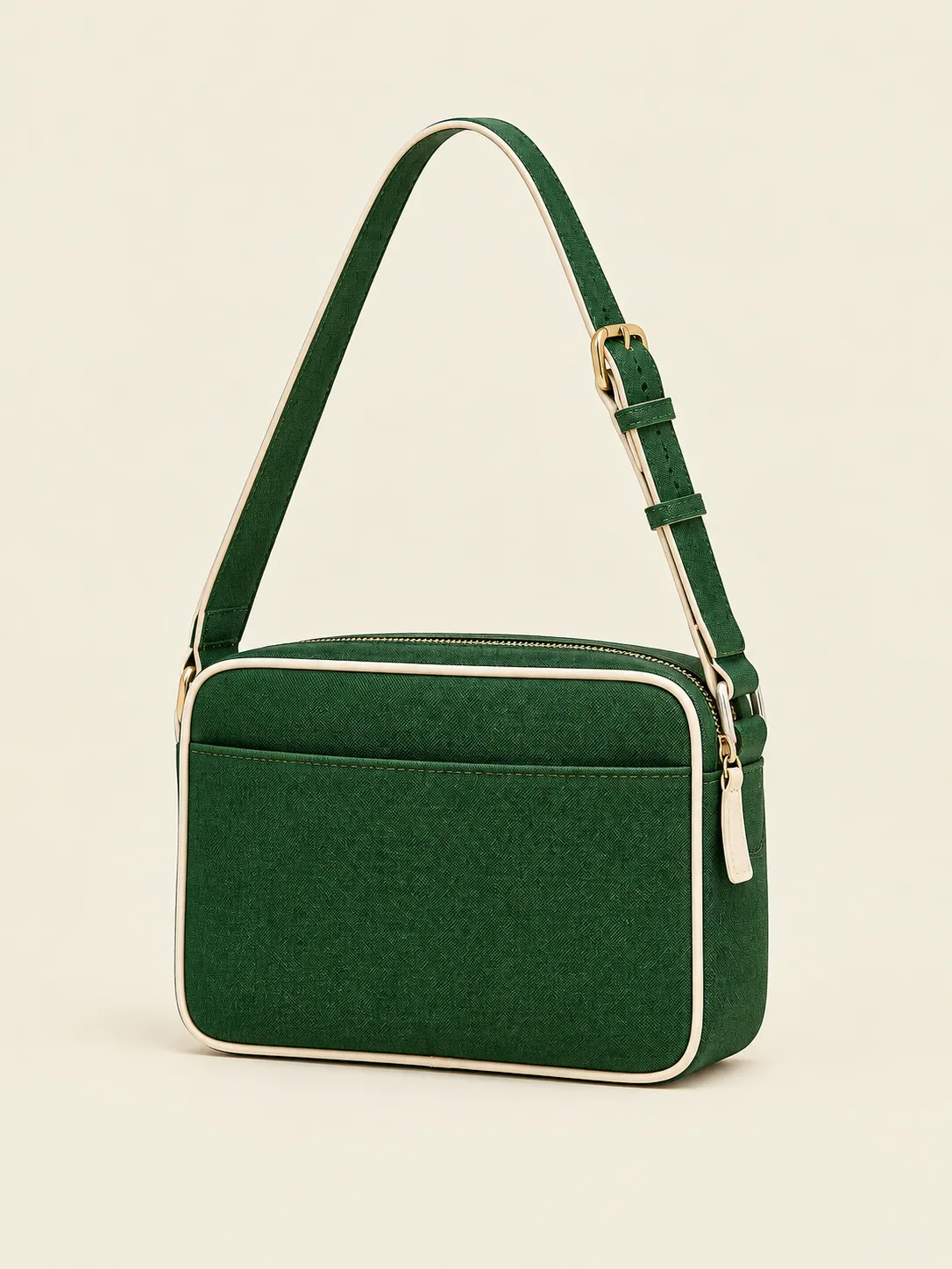 Piped Mini Shoulder Bag in Court Green, back and side view