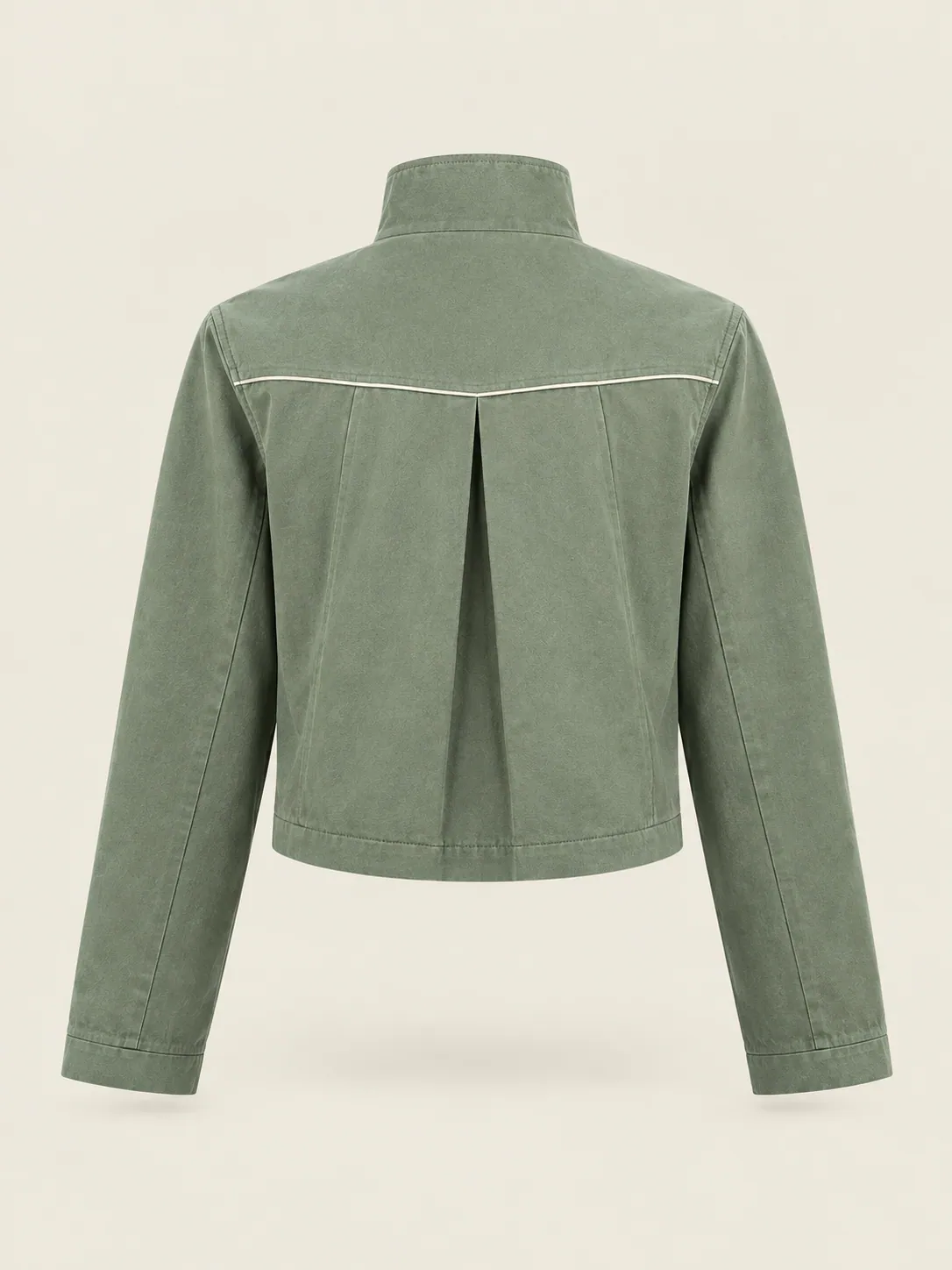 Pleated-Back Zip Jacket in Sage, back view