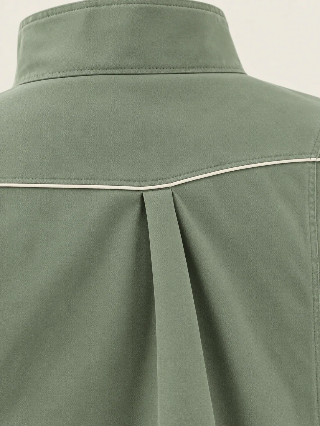 Pleated-Back Zip Jacket, close-up of the back box pleat and chalk-piped yoke