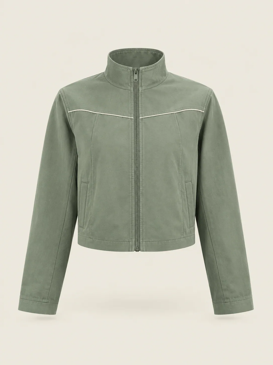 Pleated-Back Zip Jacket in Sage, front view