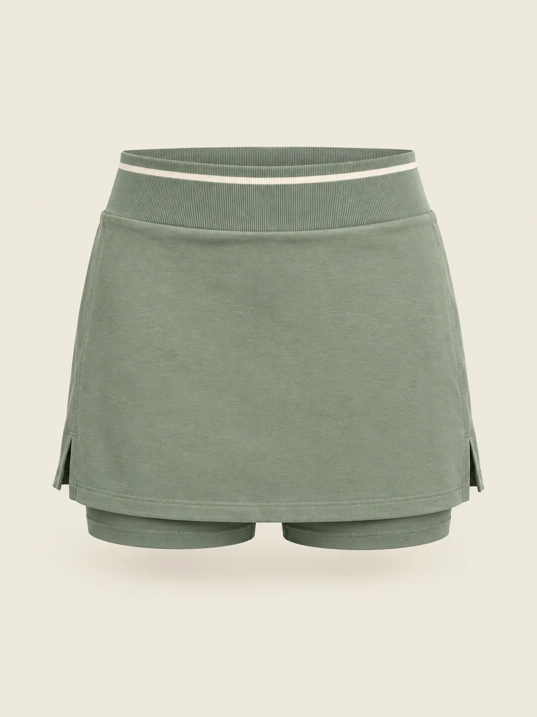 Pull-On Rib Skort in Sage, front view
