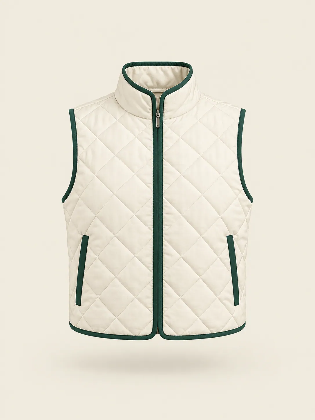 Quilted Zip Vest in Chalk, front view