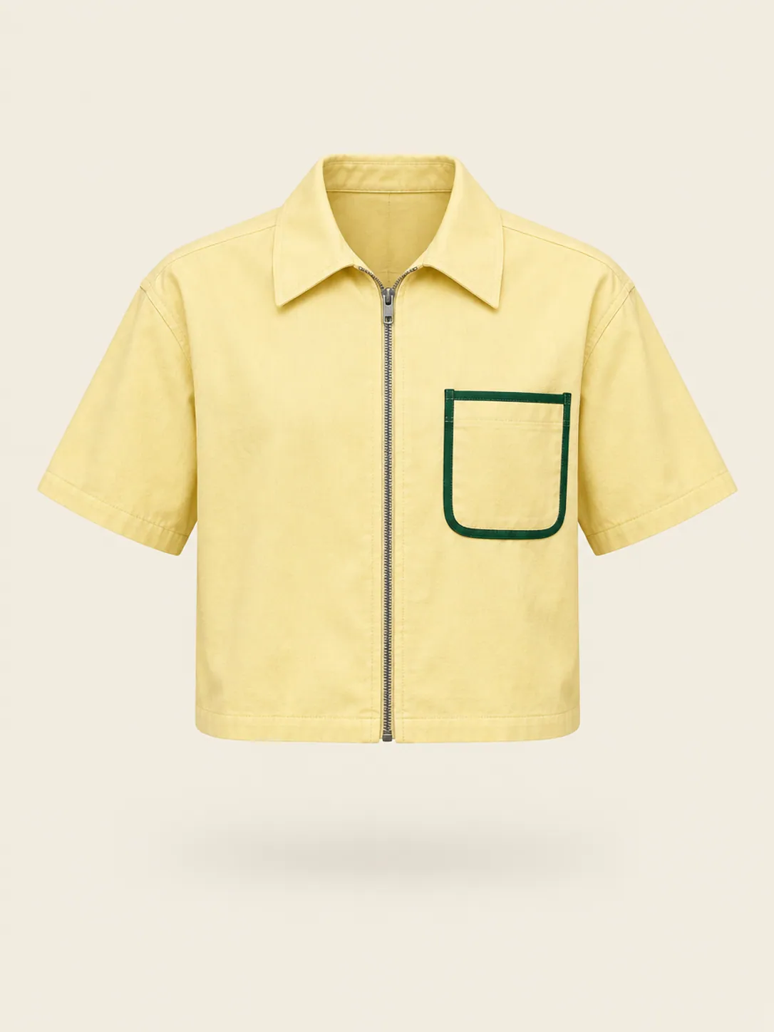Short-Sleeve Zip Overshirt in Butter, front view