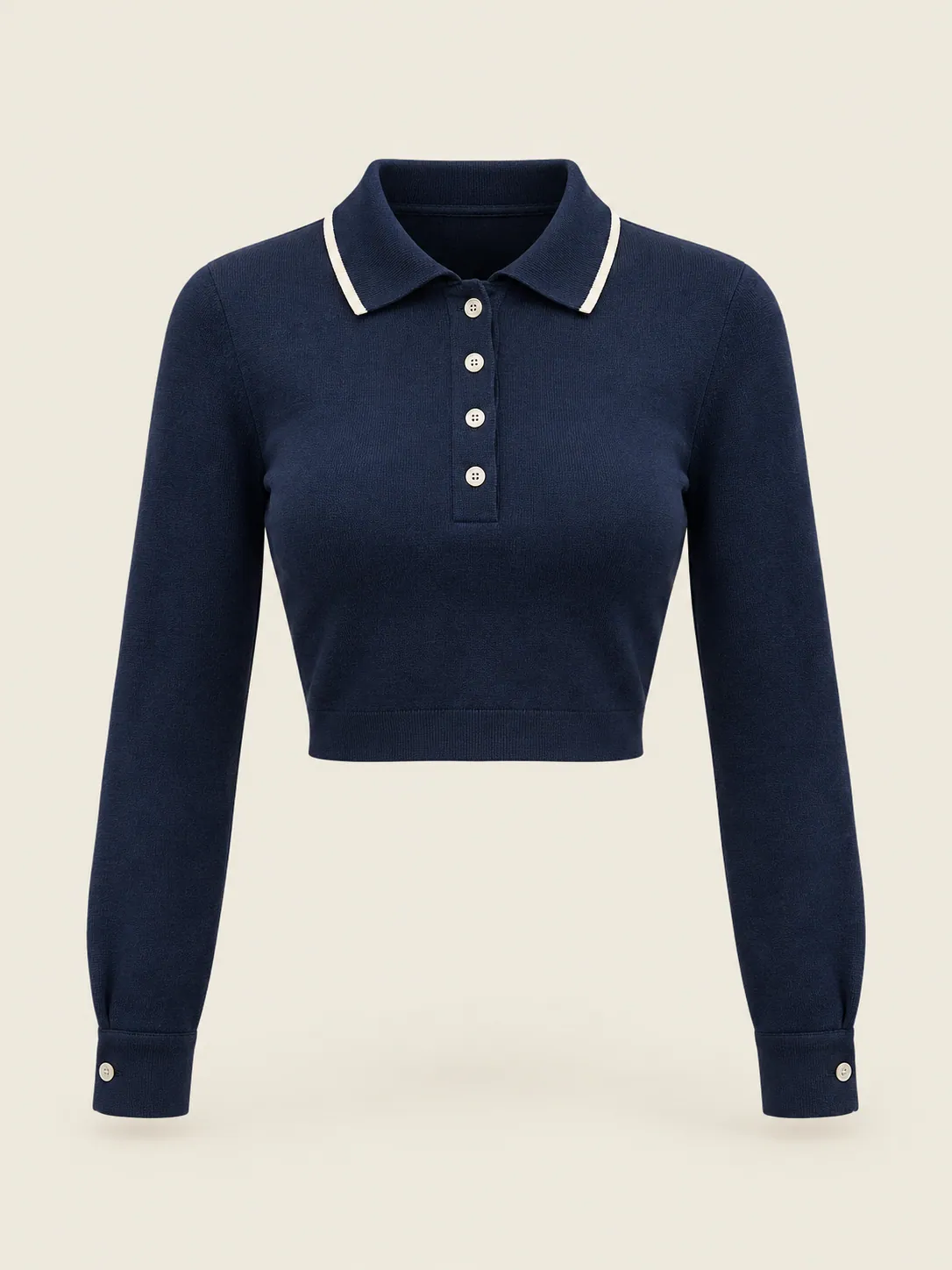Slice Long-Sleeve Polo in Ink Navy, front view