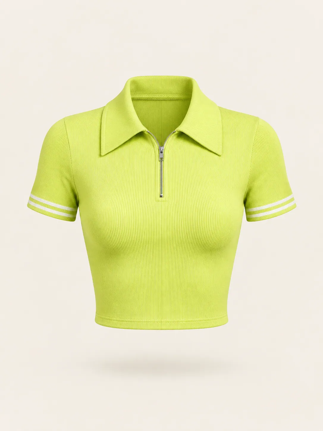 Tramline Rib Polo in Fuzz Lime, front view