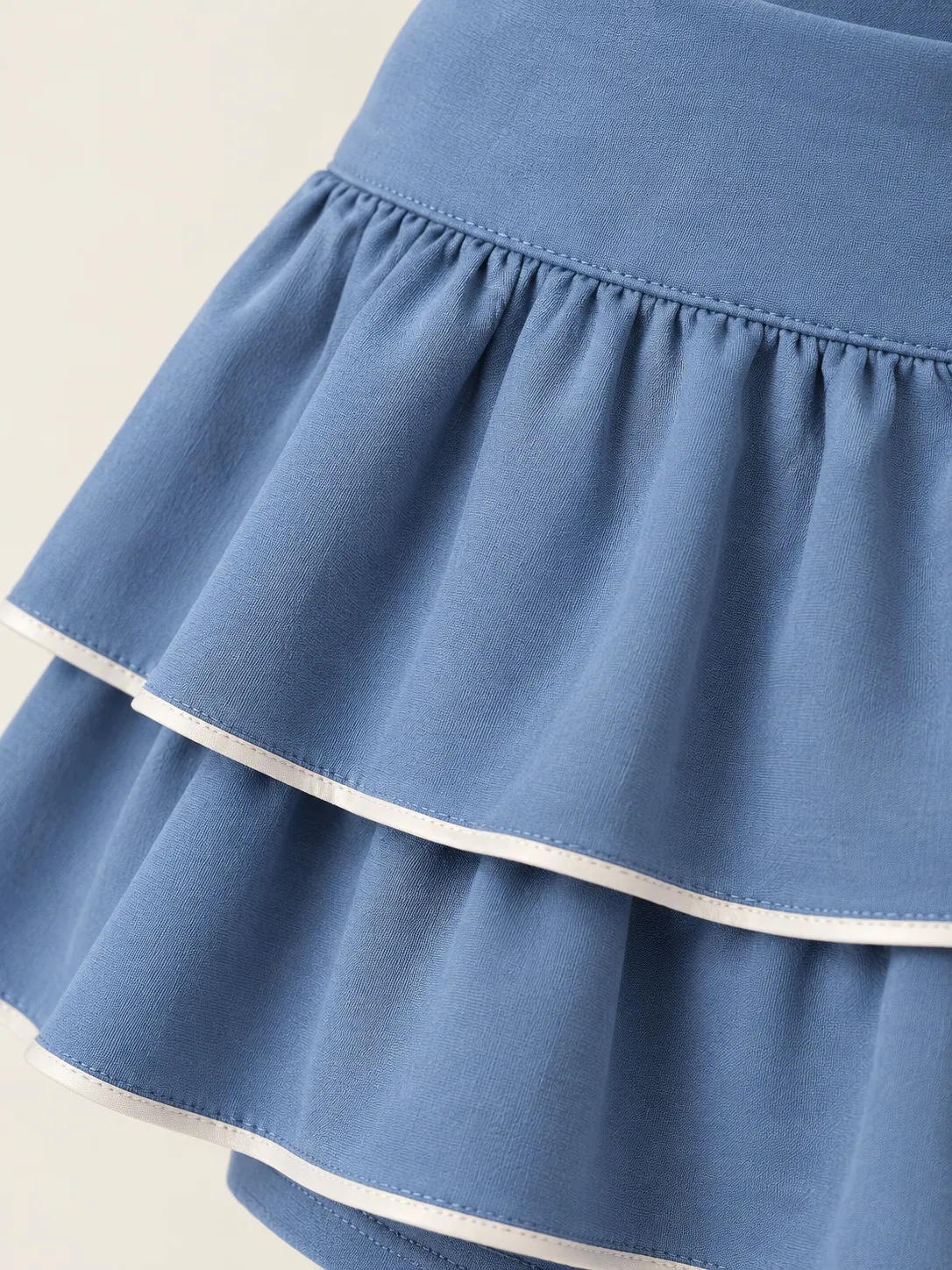 Two-Tier Flounce Skort, close-up of the gathered tier seam and chalk edge