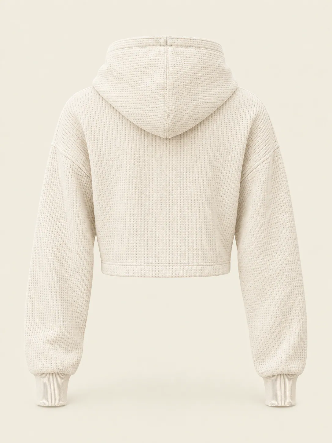 Waffle Zip Hoodie in Chalk, back view