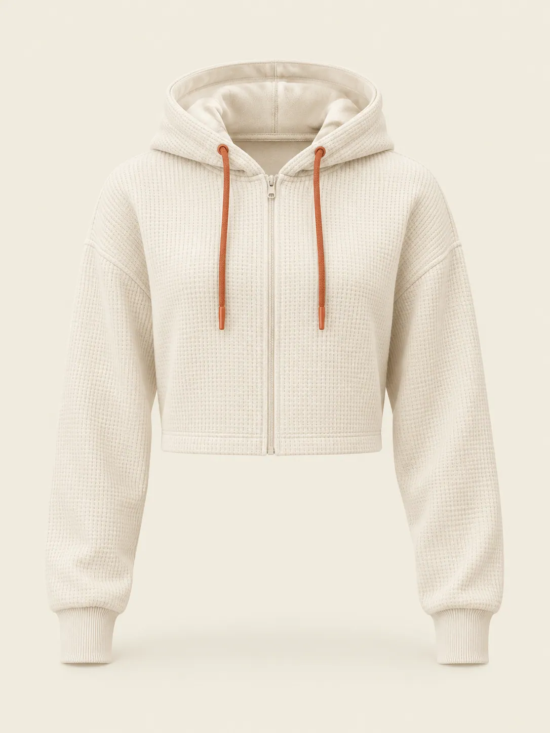 Waffle Zip Hoodie in Chalk, front view