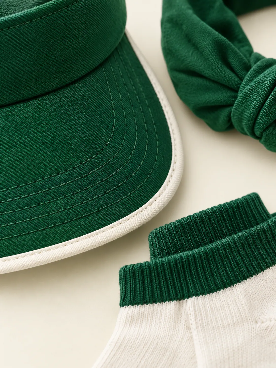 Weekend Kit Set, close-up of the visor brim binding next to the sock cuffs