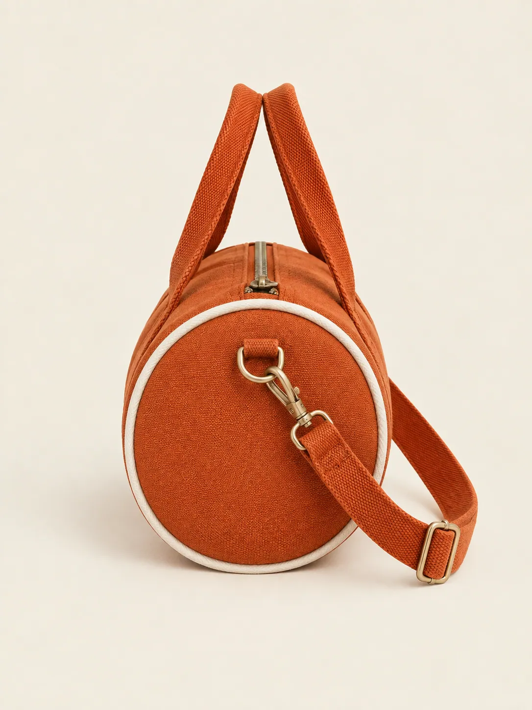 Zip Barrel Mini Bag in Clay, back and side view